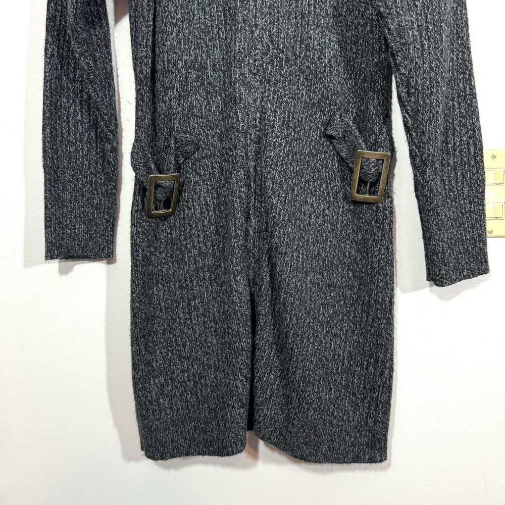 Evisu Genes Knit Double Zipped Cardigan Grey Buckle Longline Mock Neck Medium - Picture 5 of 12